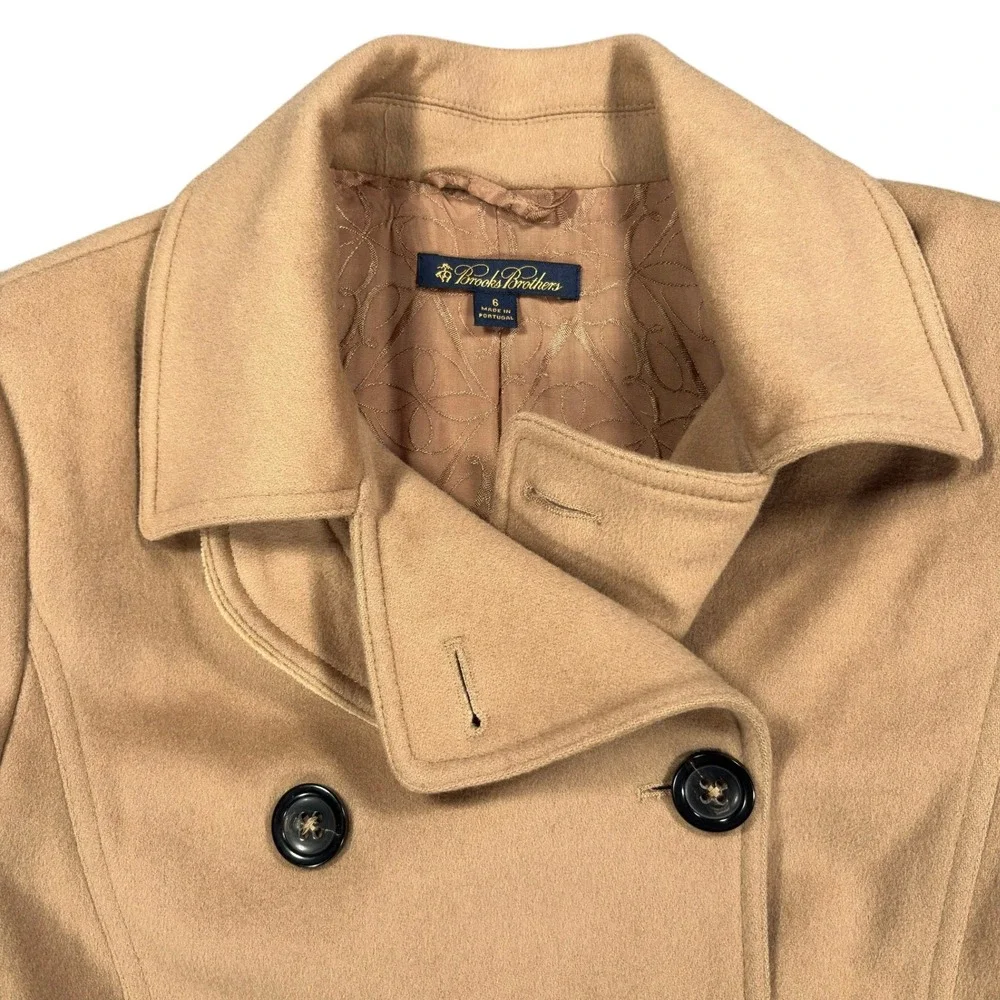 Brooks Brothers Double Breasted Peacoat Womens 6 Tan Loro Piana Rain System Wool